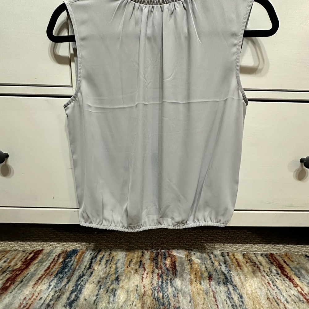 Express Gray Smocked Sleeveless Blouse with Mandarin Collar